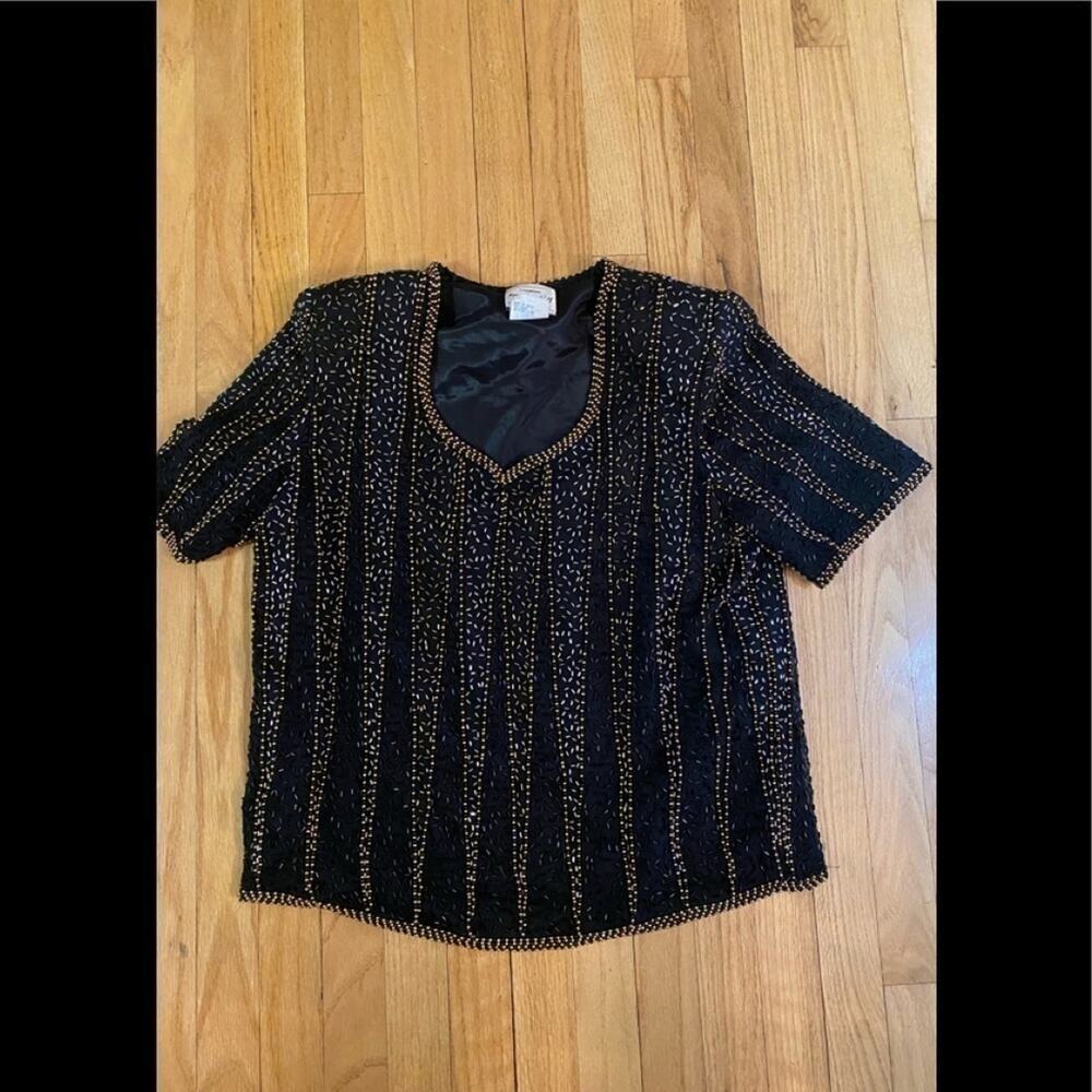 JOSEPH RIBKOFF WOMENS BEADED SILK DRESS SHIRT SIZE M 1OO% SILK